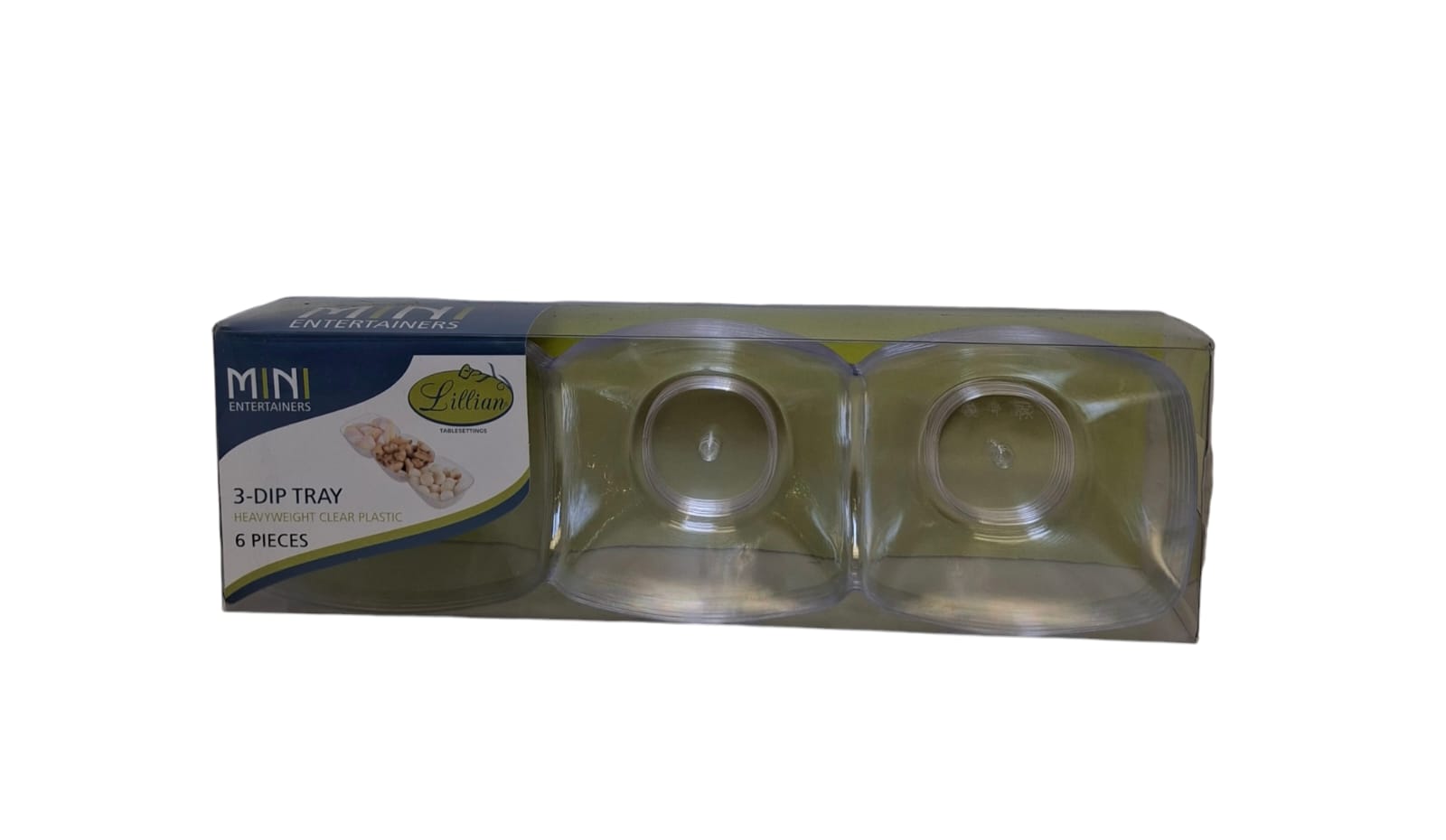 Mini Entertainers 3-Dip Tray (6-Pack) - Heavyweight Clear Plastic