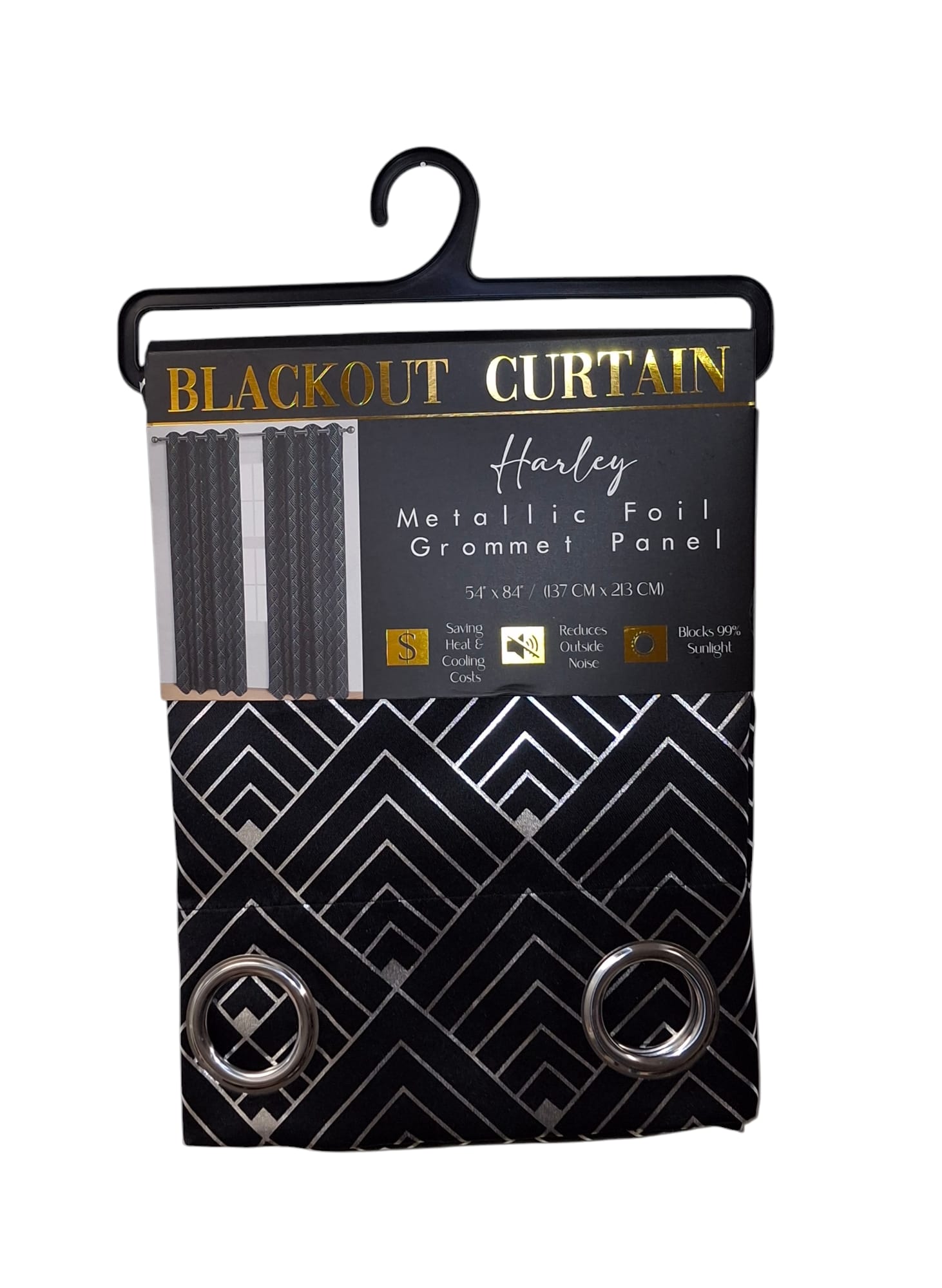 Harley Metallic Foil Grommet Panel 54"x84" - Black