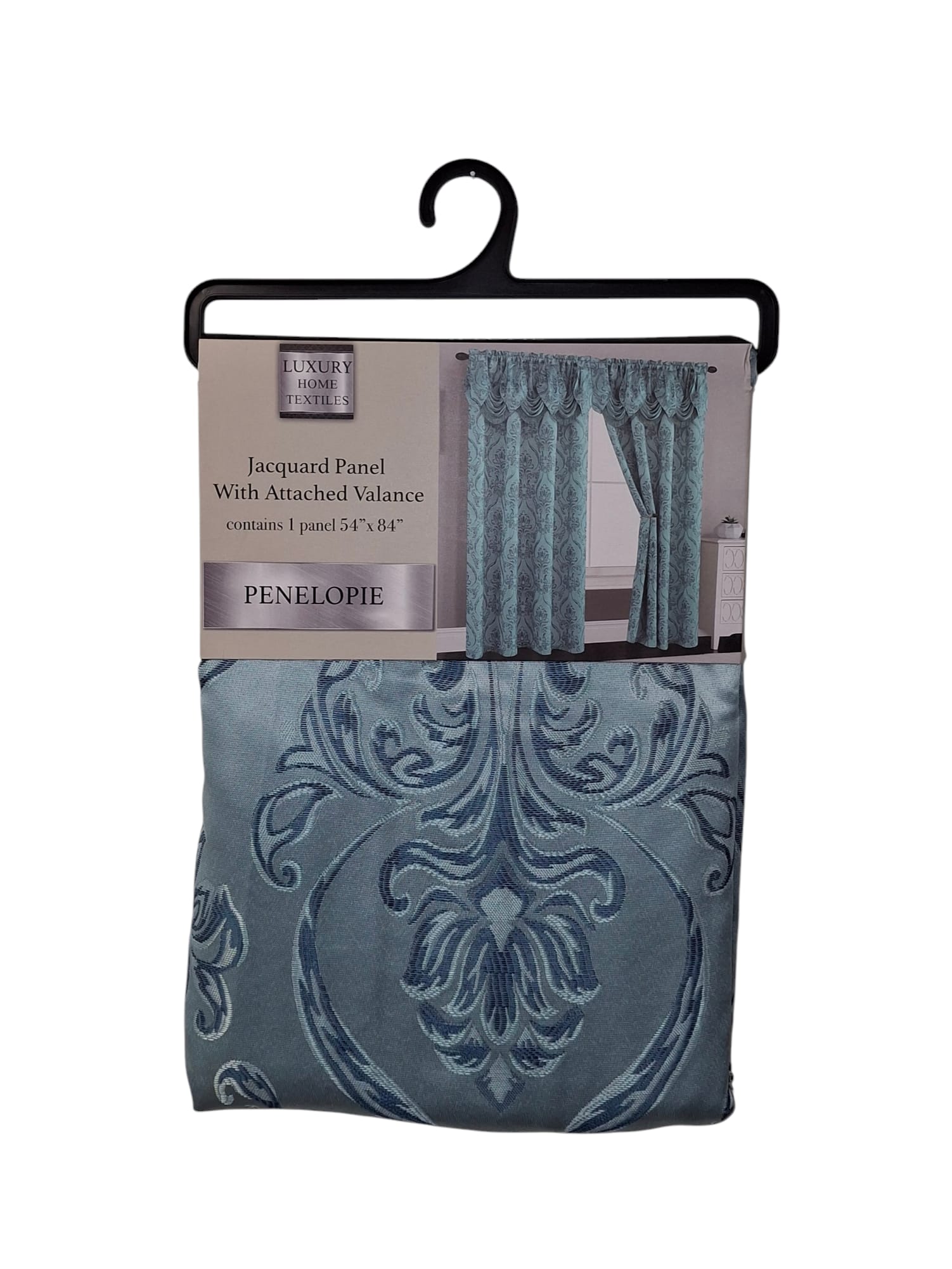 Penolopie Jacquard Panel with Attached Valance 54"x84" - Blue