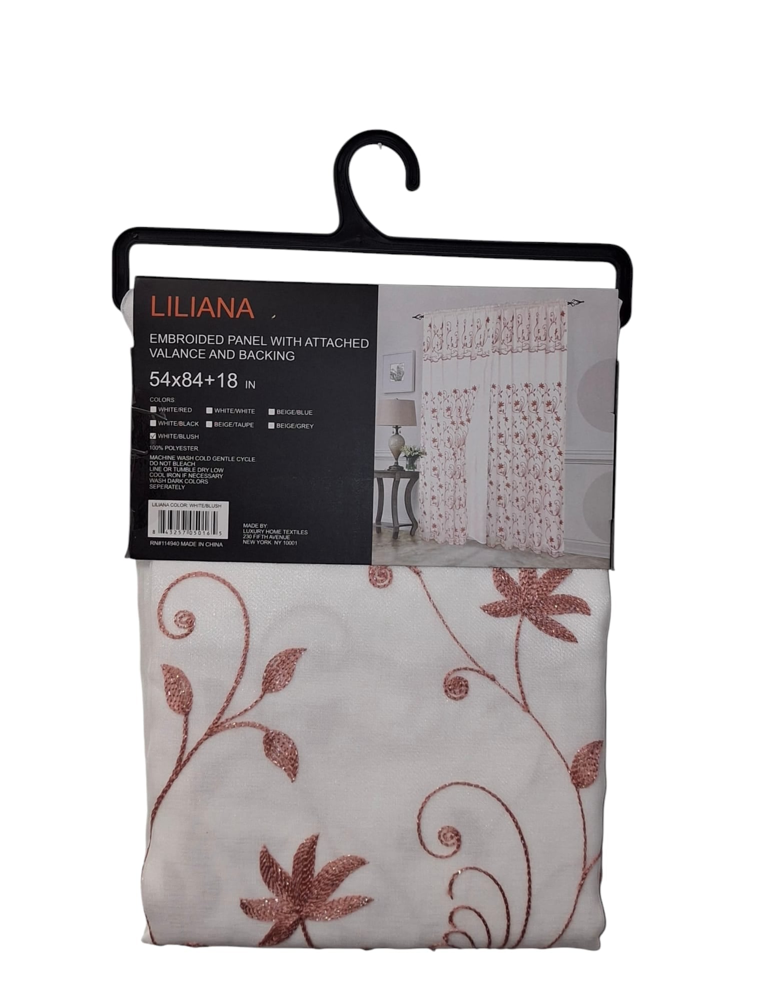 Liliana Embroidered Panel with Attached Valance and Backing 54"x84" + 18" - White/Blush