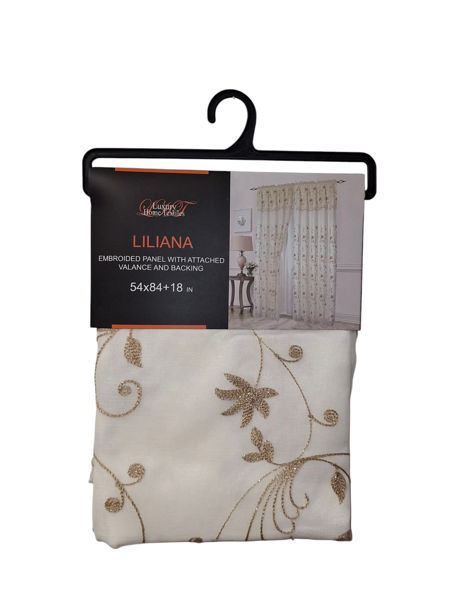 Liliana Embroidered Panel with Attached Valance and Backing 54"x84" + 18" - Beige/Taupe