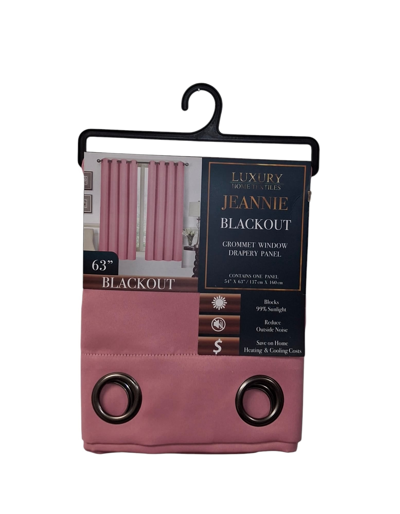 Jeannie Blackout Grommet Window Drapery Panel. Rose