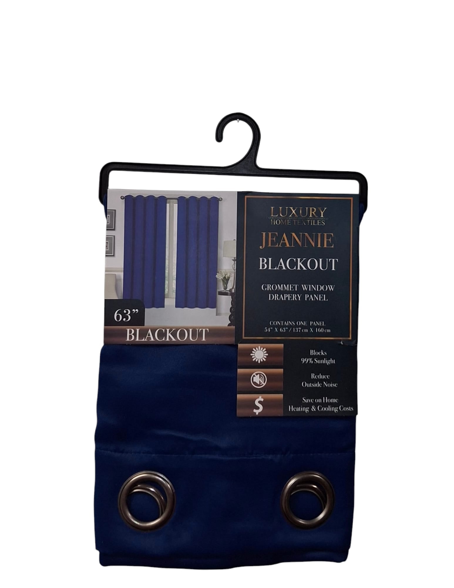 Jeannie Blackout Grommet Window Drapery Panel. Navy