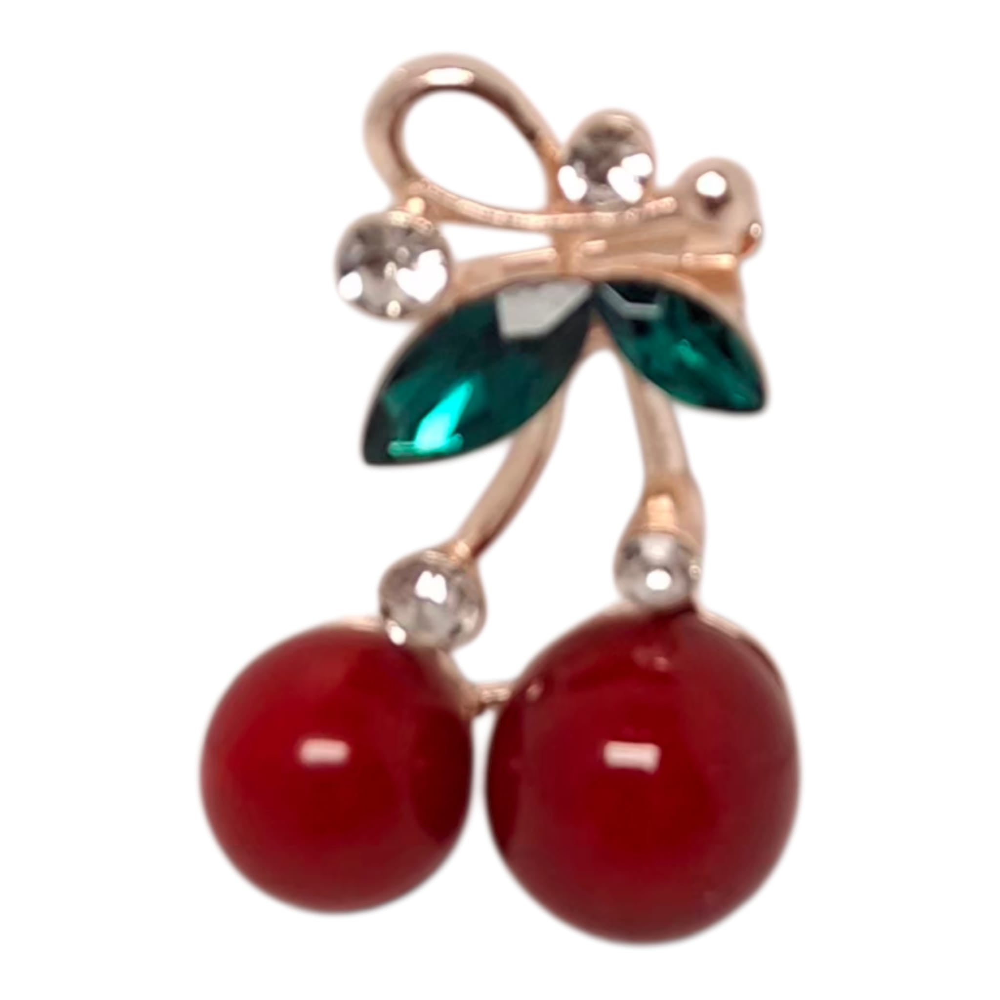 Cherry Brooch – Red & Gold Design