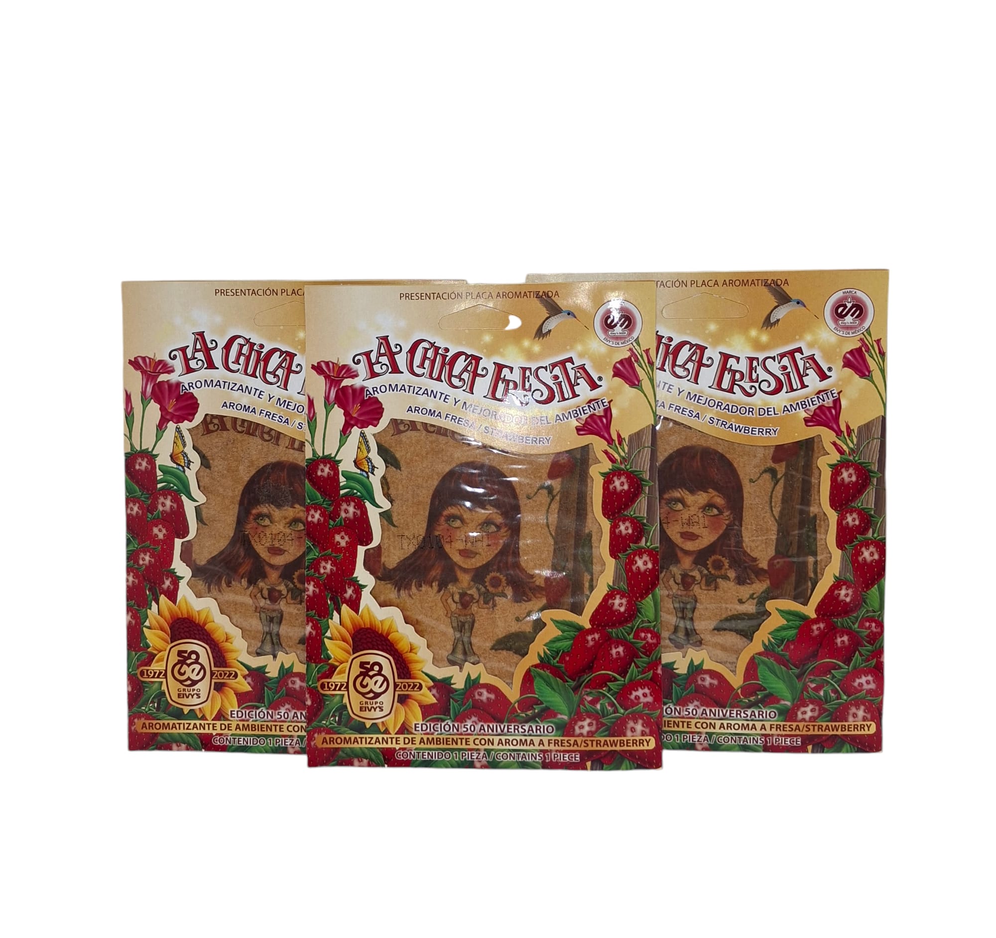 Pack of 3 Offer. La Chica Fresita, Air Freshener and Environment Enhancer, Strawberry Scent