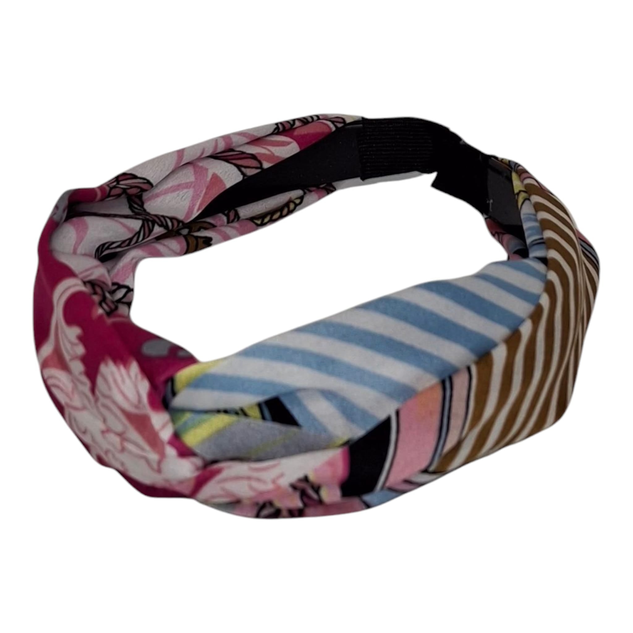 Women's Knotted Headband – Matte Polyester with Grip Teeth (Hot Pink & Gray)